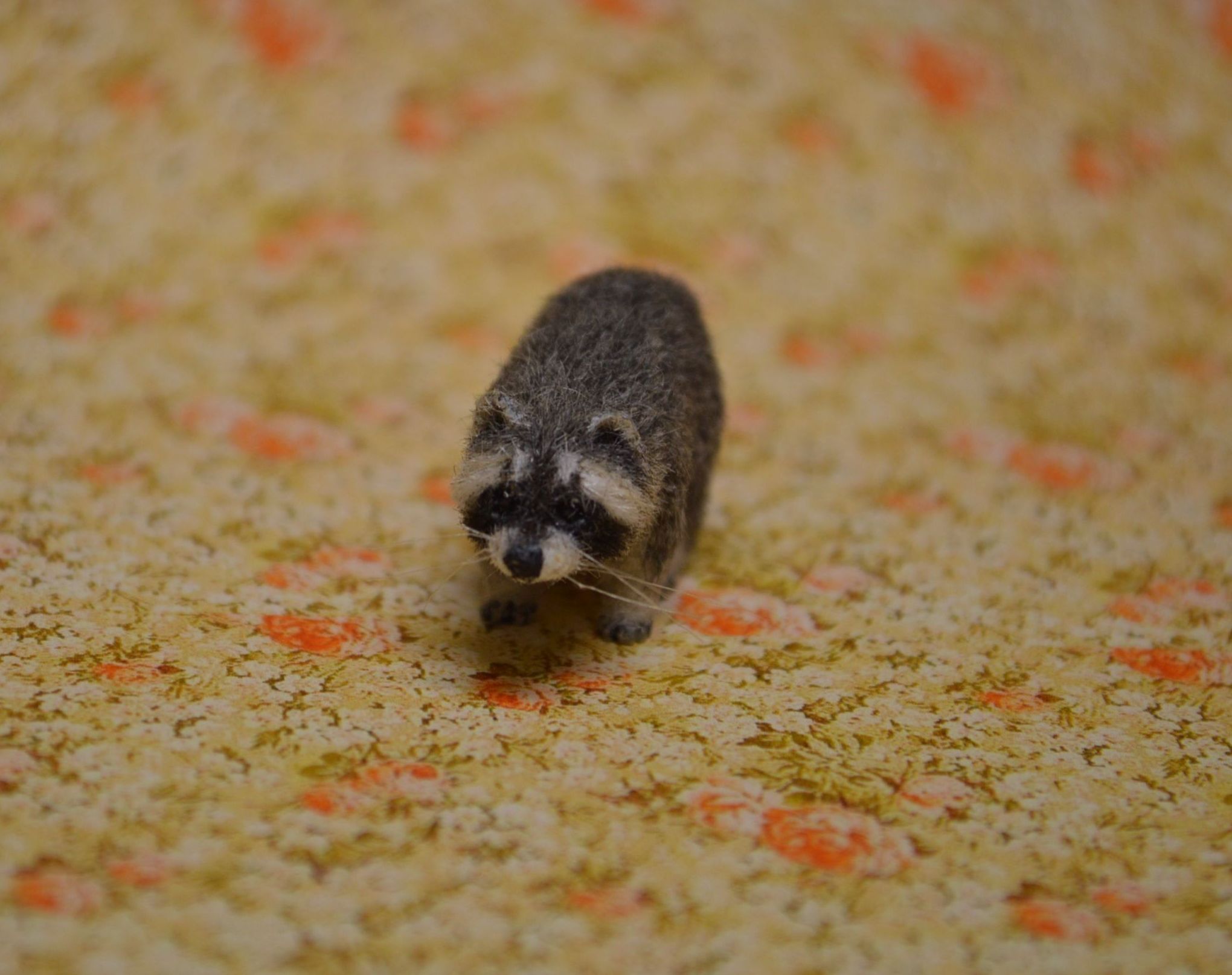 Hand 



carved furred realistic OOAK dollhouse miniature raccoon