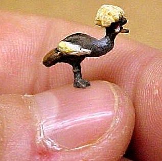 hand carved wood micro miniature crested crane